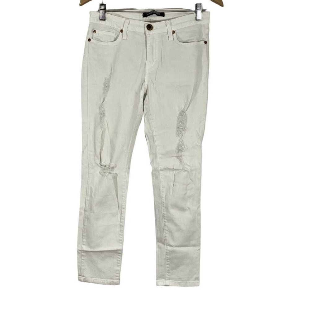 Angry Rabbit Women White Flat Front Coin Pockets Distressed Skinny Jeans Sz 28/7